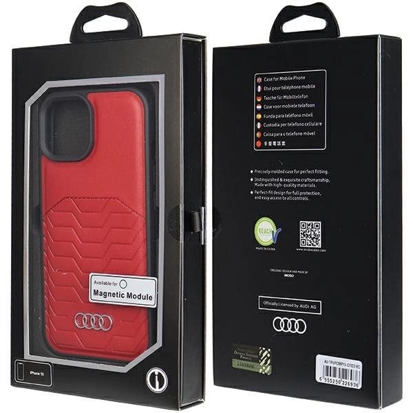 AUDI SYNTETISK LÆDER TASKE MED MAGSAFE TIL IPHONE 15 / 14 / 13 - RØD