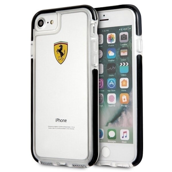 FERRARI STØDSIKKERT ETUI TIL IPHONE 7 / 8 / SE 2020 / SE 2022 - GENNEMSIGTIG OG SORT