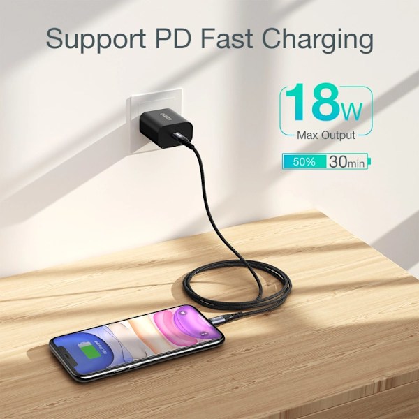 Choetech IP0041 USB-C / Lightning MFi 480Mb/s 3A 2 m kabel - svart