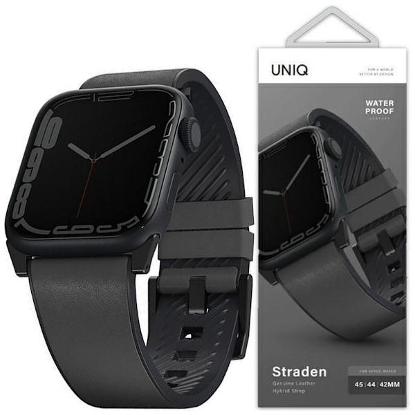 Unik Case Straden-rem for Apple Watch 1/2/3/4/5/6/7/8/SE/SE2/Ultra 42/44/45/49mm. Skinn hybridrem grå/grå