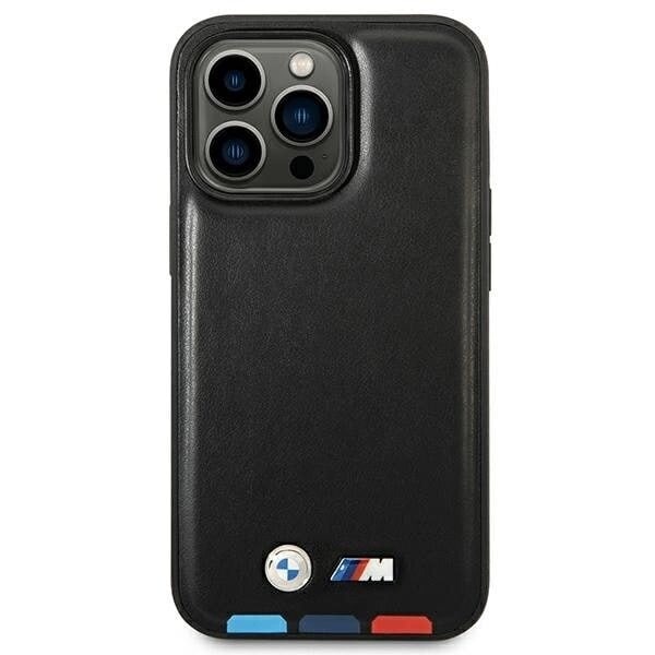 BMW BMHMP14L22PTDK fodral till iPhone 14 Pro - svart Läderstämpel Tricolor Magsafe