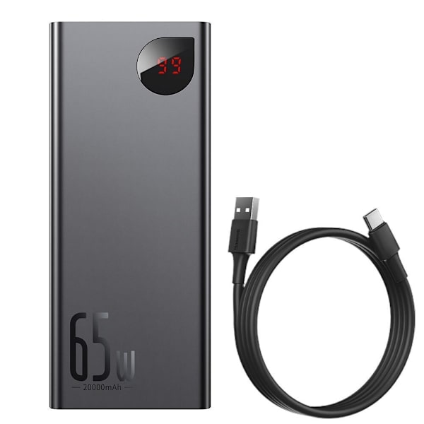 Baseus Adaman Powerbank 2x USB / 1x USB Type C / 1x micro USB 20000mAh 65W Quick Charge 4.0 Power Delivery svart (PPIMDA-D01)