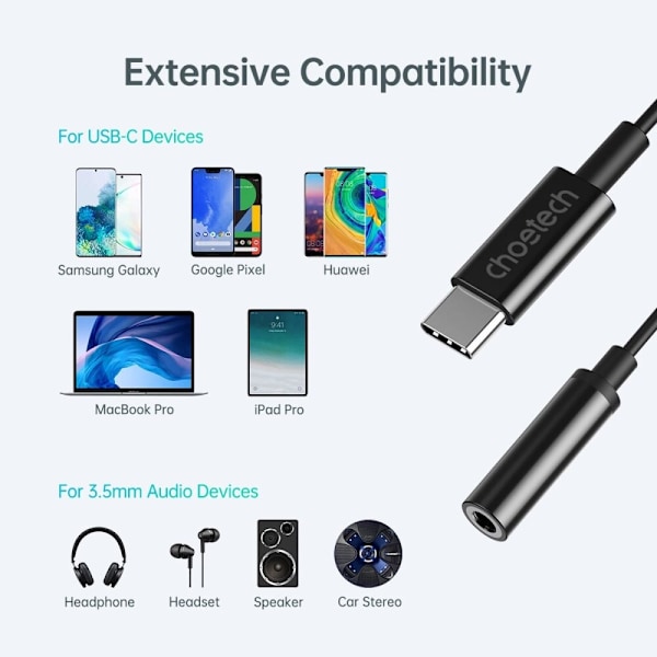 CHOETECH ADAPTER USB-C / DC 3,5MM AUDIO HOLDBAR SORT
