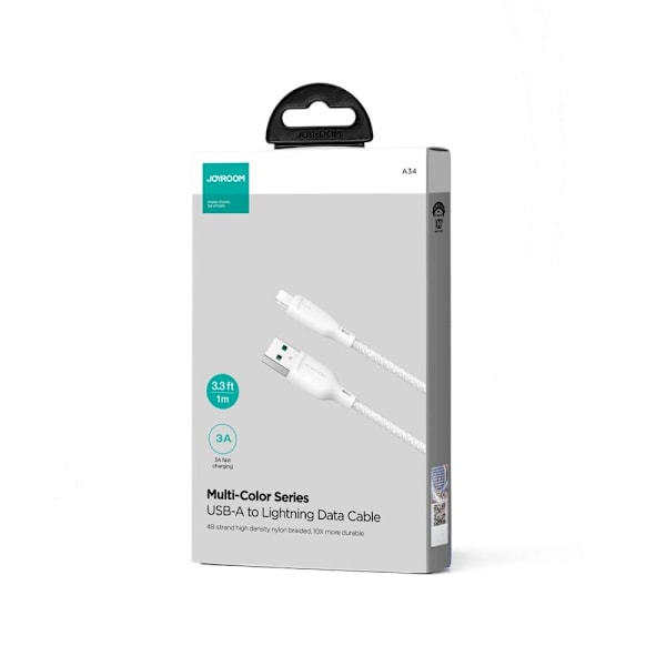Joyroom Multi-Color Series SA34-AL3 USB-A / Lightning 3A-kabel 1m - hvit