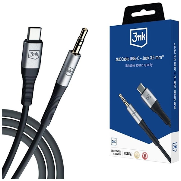 Tilbehør - 3m AUX-kabel USB-C - Kontakt 3,5 mm