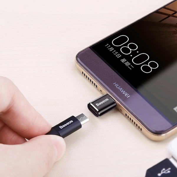 BASEUS ADAPTER MINI ADAPTER FRA MICRO USB TIL USB-C HOLDBAR SORT