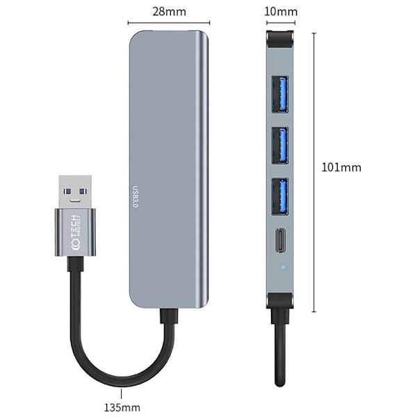 TECH-PROTECT V0-HUB ADAPTER 5IN1 GRÅ