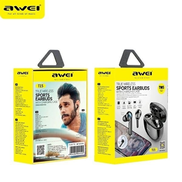 AWEI Bluetooth 5.0 T15P TWS hörlurar + dockningsstation svart/svart