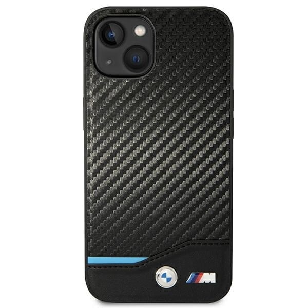 BMW LÆDER CARBON ETUI TIL IPHONE 14 PLUS - SORT