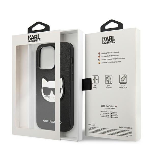 KARL LAGERFELD SAFFIANO CHOUPETTE HEAD PATCH COVER TIL IPHONE 14 PRO - SORT