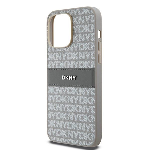 DKNY Leather Mono Stripe & Metal Logo Deksel til iPhone 14 Pro Max - Beige