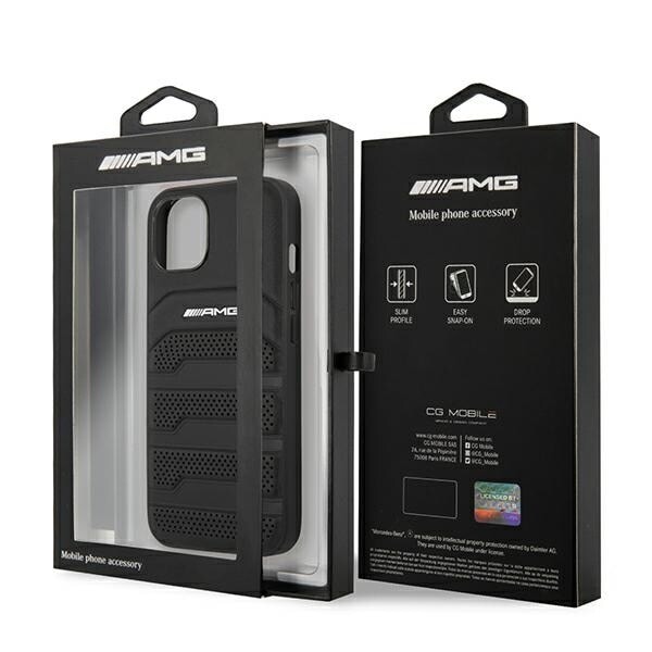 AMG LEATHER DEBOSSED LINES ETUI TIL IPHONE 14 PLUS - SORT