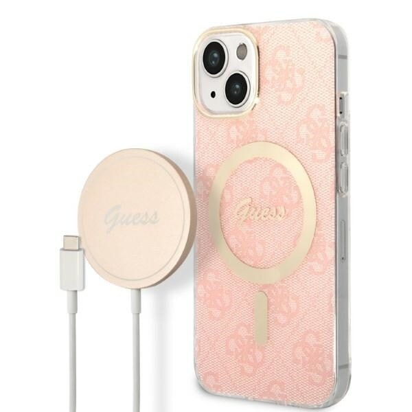 Guess sett MagSafe lader + etui for iPhone 14 Plus 6.7 rosa 4G Print (GUBPP14MH4EACSP)