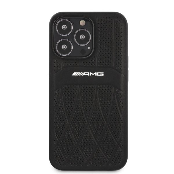 AMG AMHCP13XOSDBK iPhone 13 Pro Max 6,7" svart/svart hårdfodral Läder Curved Lines