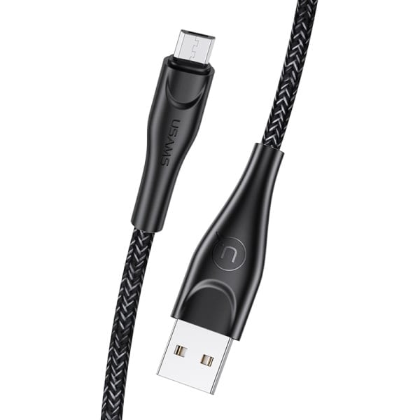 USAMS Flätad kabel U41 microUSB 1m 2A svart/svart SJ393USB01 (US-SJ393) Snabbladdning