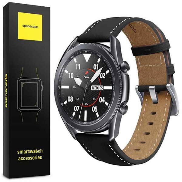 Spacecase Läderurrem 22 Mm Svart För Smartwatch