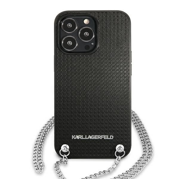 Karl Lagerfeld KLHCP13XPMK iPhone 13 Pro Max 6,7" hårdfodral svart/svart läderstruktur och kedja