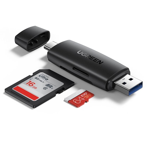 UGRØN ADAPTER SD / MICRO SD-KORTLÆSER (USB-A / USB-C) SORT