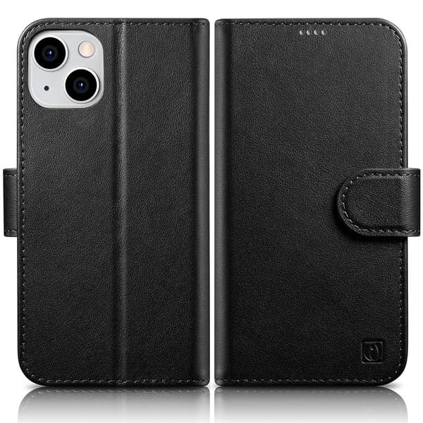 ICARER CASE CASE HOUSING COVER LÆDERCASE TIL IPHONE 14+ SORT