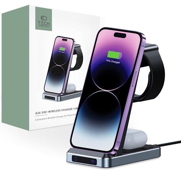 TECH-PROTECT QI15W-A26 3I1 TRÅDLØS OPLADER SORT