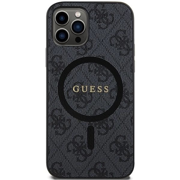 Guess 4G Collection Leather Metal Logo MagSafe-deksel til iPhone 12 Pro / iPhone 12 - Svart