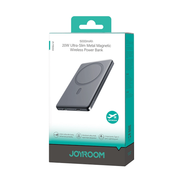 POWERBANK JOYROOM JR-PBM08 5000MAH 20W MED INDUKTIV OPLADNING - GRÅ