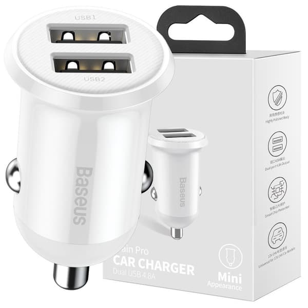 Baseus Grain Pro billader 2x USB 4.8 A hvit (CCALLP-02)
