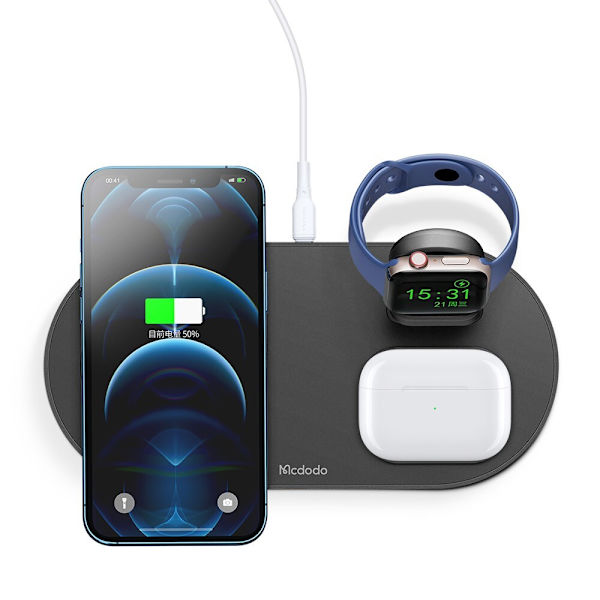 Mcdodo Dockningsstation, 3-i-1 laddare för iPhone, Airpods, Klocka, svart