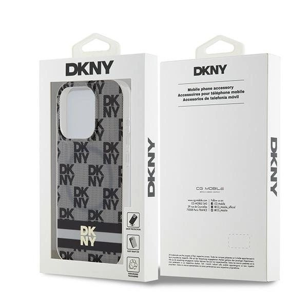 DKNY IML rutete monomønster og trykte striper MagSafe-deksel til iPhone 14 Pro Max - Svart