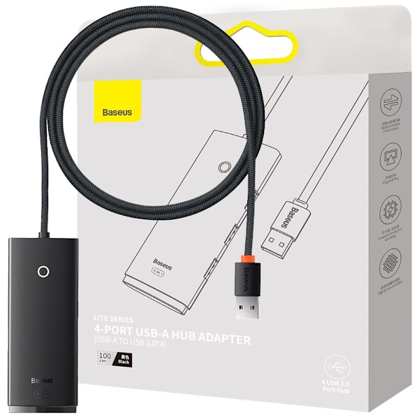 Baseus Lite-serien HUB-adapter USB-A - 4xUSB-A 3.0 5Gb/s svart (WKQX030101)