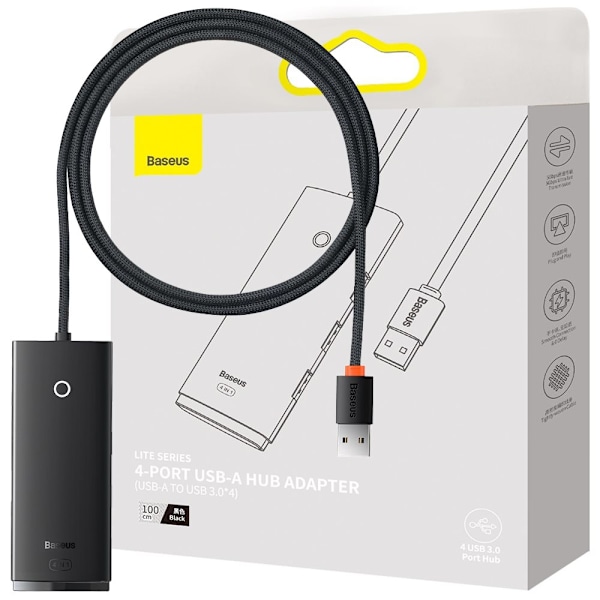 BASEUS MULTIFUNKTIONEL HUB-ADAPTER USB-A TIL 4XUSB-A 3.0 5GB/S SORT