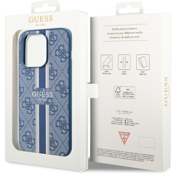 Guess GUHMP14LP4RPSB-deksel til iPhone 14 Pro - blå 4G Printed Stripes MagSafe