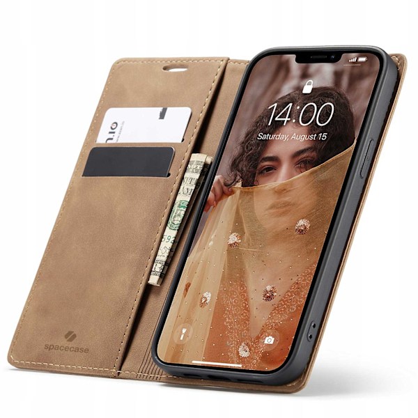 Spacecase Väskor Pålänkskontor För Iphone 13 Läderbrun