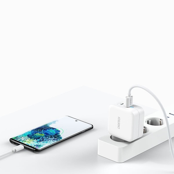 Choetech fast GaN USB Type C PD vegglader USB-A QC3.0 65W 3.25A hvit (PD8002)