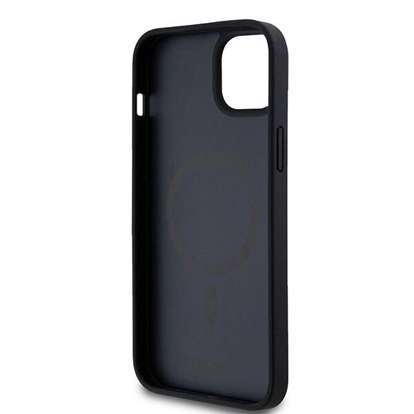 DKNY lærmønster metalllogo MagSafe-deksel til iPhone 15/14/13 - Svart