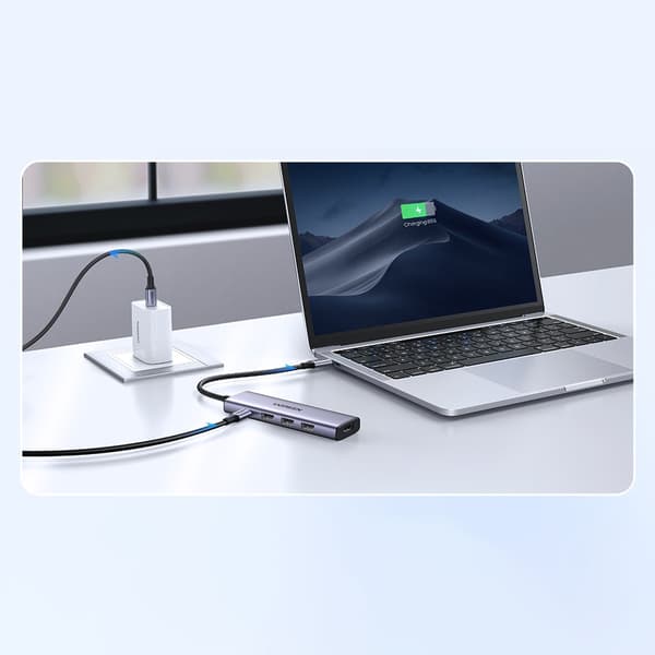 Multifunksjonell HUB 5in1 USB-C - HDMI 1.4 / 3 x USB-A / USB-C PD 100W Ugreen CM511 - grå