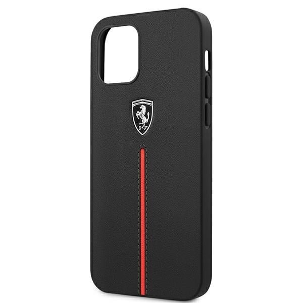 FERRARI OFF TRACK LÆDER NYLON STRIPE COVER TIL IPHONE 12 PRO MAX - SORT