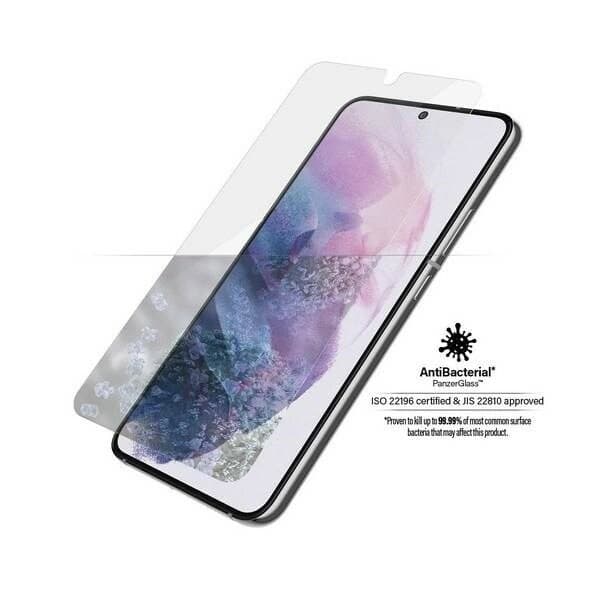 PANZERGLASS E2E MICROFRACTURE ANTIBAKTERIELT GLAS TIL SAMSUNG GALAXY S22 - MED SORT RAMME