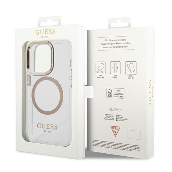 Guess GUHMP14XHTRMD iPhone 14 Pro Max 6.7 gull/gull hardt deksel Metal Outline Magsafe
