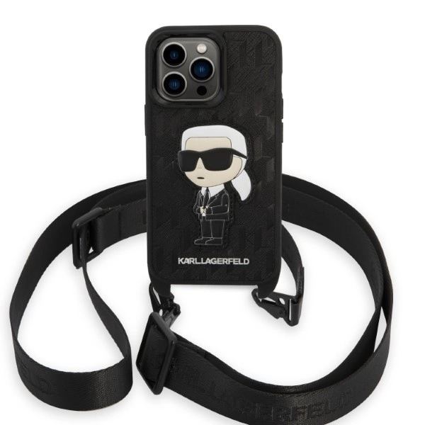 KARL LAGERFELD MONOGRAM IKONIK PATCH COVER TIL IPHONE 14 PRO - SORT