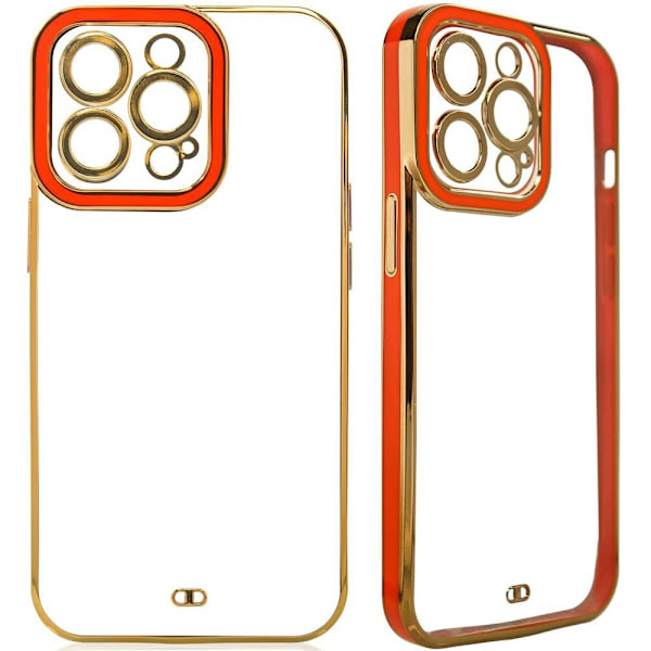Fashion Case-deksel til iPhone 13, geleskall med gullramme, rød