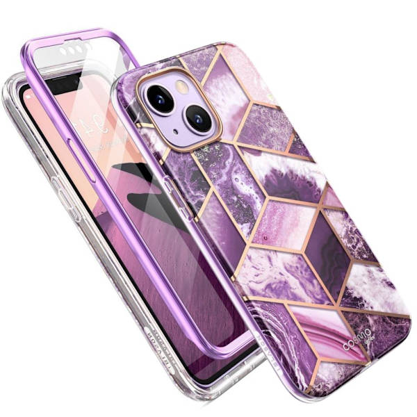 SUPCASE COSMO ETUI TIL IPHONE 14 PLUS - PINK MARMOR Lilla