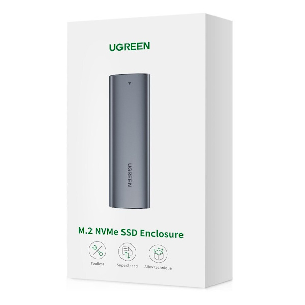 Ugreen M.2 SSD-stasjonsdeksel USB 3.2 Gen 2 (SuperSpeed​​​​​​​​​​​​​​​​​​​​​​​​​​​​ ​​​​​​​​​​​​krig ​​​​​​​​​​a + USB Type C-kabel 0,5 m grå