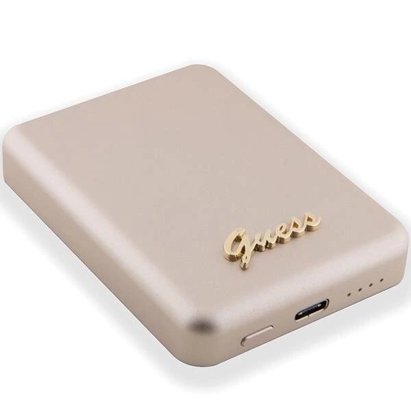 Guess MagSafe Metal Script Logo induksjonsstrømforsyning 15W 5000mAh - gull