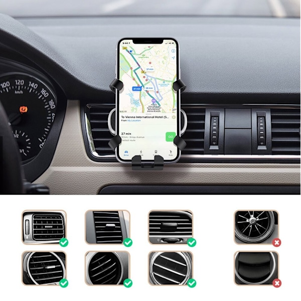 UGREEN CAR GRAVITY TELEFONHOLDER TIL LUFTUDLUFTNING, SORT