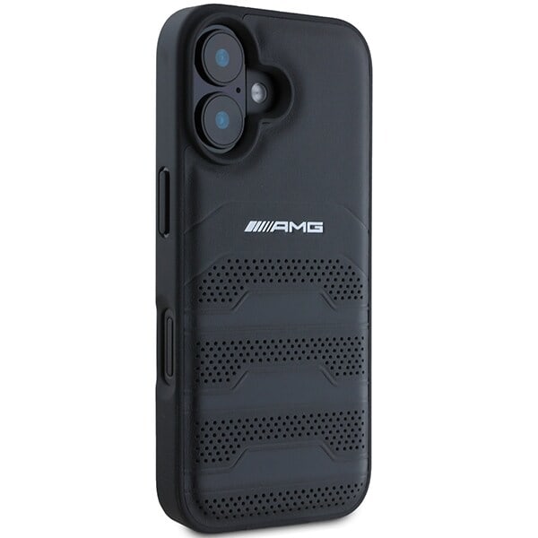 AMG AMHCP16SGSEBK iPhone 16 6,1" svart/svart hårdfodral Läder Präglade linjer Svart logotyp