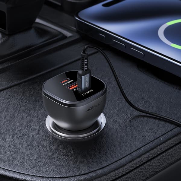 ACEFAST B14 BILOPLADER 165W 2X USB-C 1X USB-A - SORT