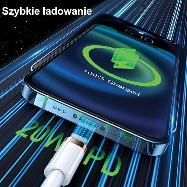 USAMS-kabel U63 USB-C till Lightning 1,2m 20W PD Snabbladdning svart/svart SJ484USB01 (US-SJ484)