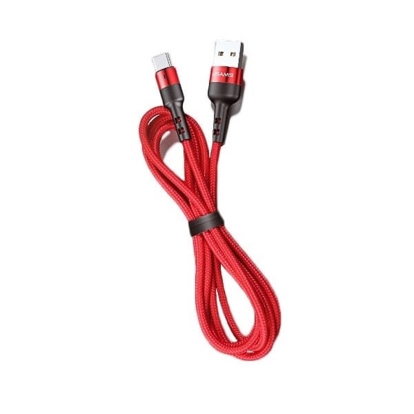 USAMS Flätad kabel U26 USB-C 1m 1 st. för set 3A snabbladdning röd/röd SJ313TC02 (US-SJ313)