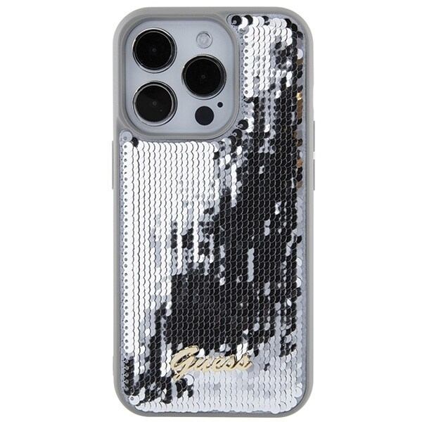 Guess Sequin Script metalldeksel til iPhone 15 Pro - sølv